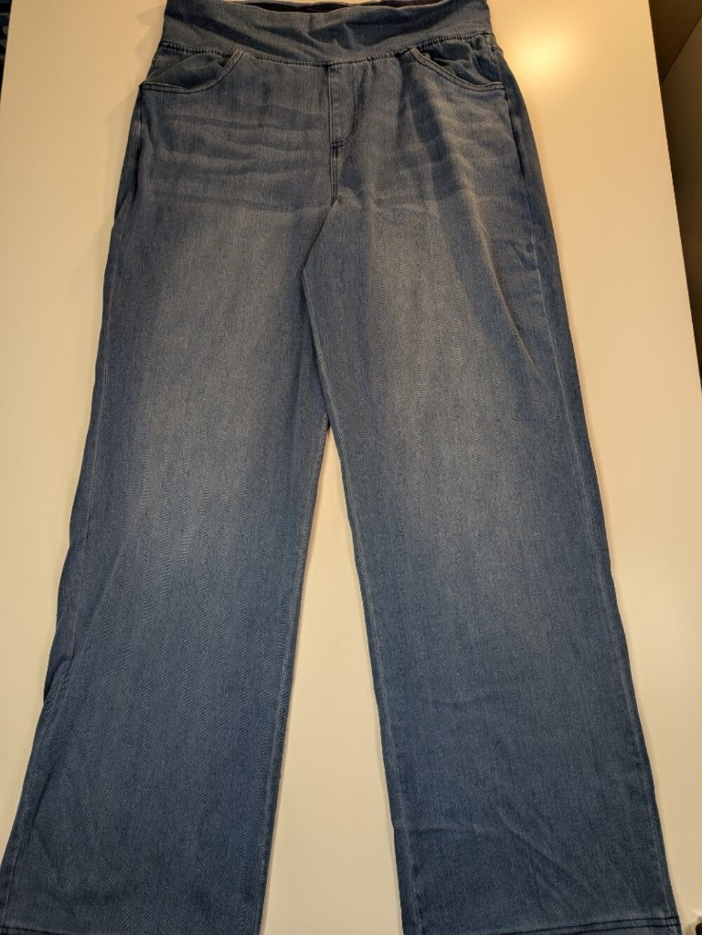 A New Day Women’s Large Pull-On Wide Leg Jeans Blue Stretch Denim